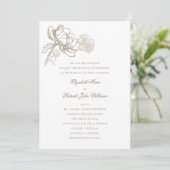 Faux reliëf pioenrozen formele klassieke bruiloft kaart (Staand voorkant)