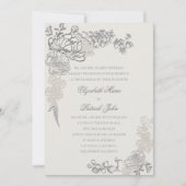 Faux reliëf pioenrozen Lijst Formele ecru bruiloft Kaart (Voorkant)