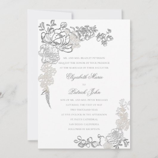 Faux reliëf pioenrozen Lijst Formele Ouders Bruilo Kaart (Voorkant)