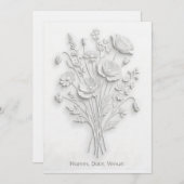 Faux reliëf Wildflower Wit op Wit Minimalistisch Kaart (Voorkant / Achterkant)