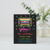Faux Retro Cassette Neon Glow Verjaardagsfeestje Kaart (Staand voorkant)