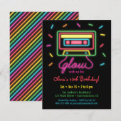Faux Retro Cassette Neon Glow Verjaardagsfeestje Kaart (Voorkant / Achterkant)