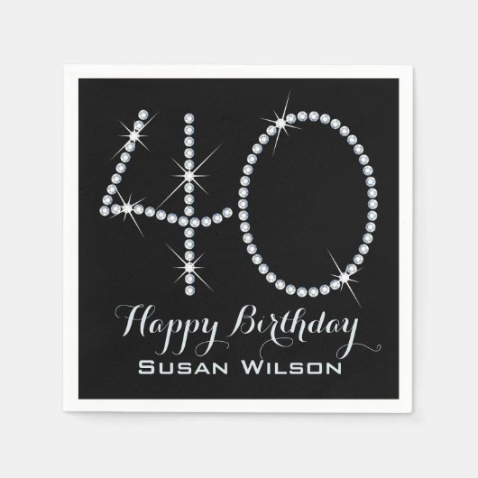 Faux Rhinestone 40th Birthday Servet (Voorkant)