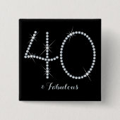 Faux Rhinestone 40th Birthday Vierkante Button 5,1 Cm (Voorkant)