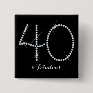 Faux Rhinestone 40th Birthday Vierkante Button 5,1 Cm