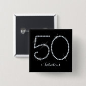 Faux Rhinestone 50th Birthday Vierkante Button 5,1 Cm (Voorkant /achterkant)
