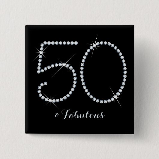 Faux Rhinestone 50th Birthday Vierkante Button 5,1 Cm (Voorkant)