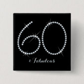 Faux Rhinestone 60th Birthday Vierkante Button 5,1 Cm (Voorkant)