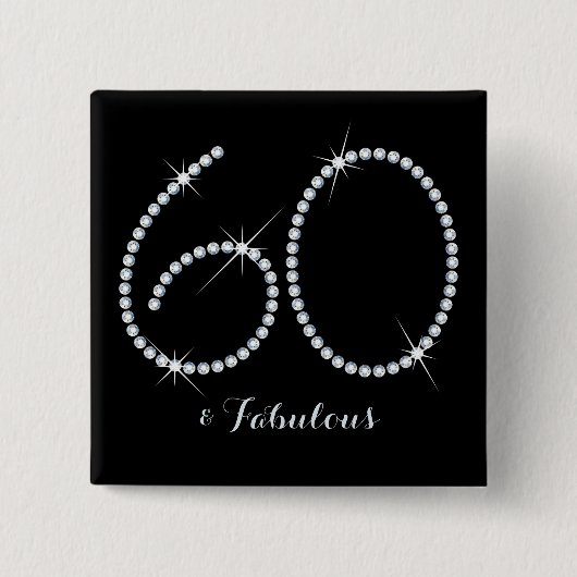 Faux Rhinestone 60th Birthday Vierkante Button 5,1 Cm (Voorkant)