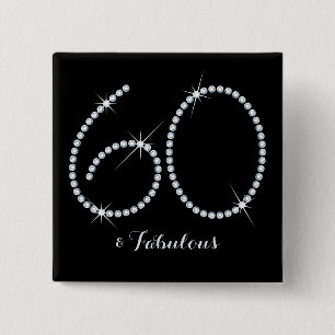 Faux Rhinestone 60th Birthday Vierkante Button 5,1 Cm