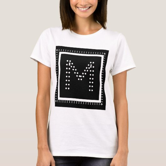 Faux Rhinestone Retro Rock Monogrammed Zwart Wit T-shirt (Voorkant)