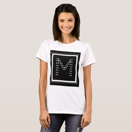 Faux Rhinestone Retro Rock Monogrammed Zwart Wit T-shirt (Voorkant volledig)