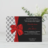 FAUX ribbon Red damask bruiloft Kaart (Staand voorkant)