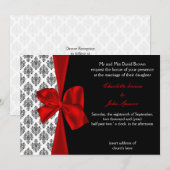 FAUX ribbon Red damask bruiloft Kaart (Voorkant / Achterkant)