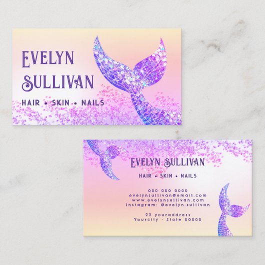 Faux ridescent glitter zeemeermin staart visitekaa visitekaartje (Voorkant / Achterkant)