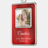 Faux Rode Folie 21ste Verjaardagsfoto Verzilverd Omlijst Ornament (Links)