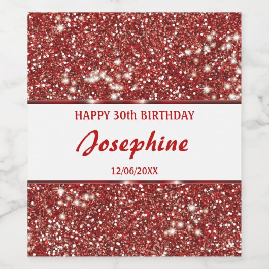 Faux rode glitter textuur look en aangepaste tekst wijn etiket (Enkel label)