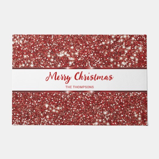 Faux rode glitter textuur look vrolijke kerst deurmat (Voorkant)