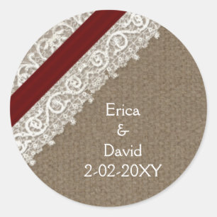 FAUX rode kant en jute, bruiloft zegels