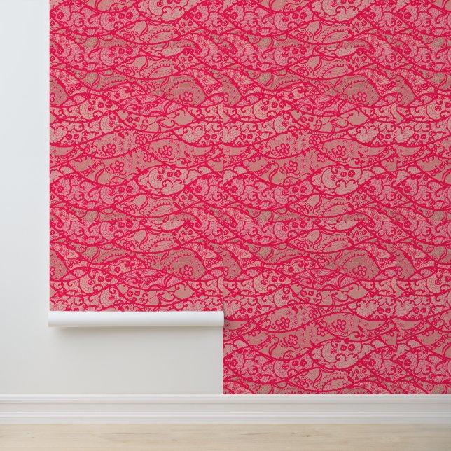 Faux rode kant visnet aangepaste kleur behang (Applicatie)