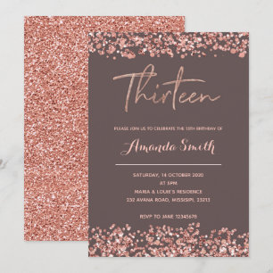 Faux Roos gold 13th Birthday Invitation Kaart