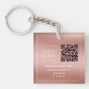 Faux Roos Gold   Aangepaste QR-code Business Logo Sleutelhanger