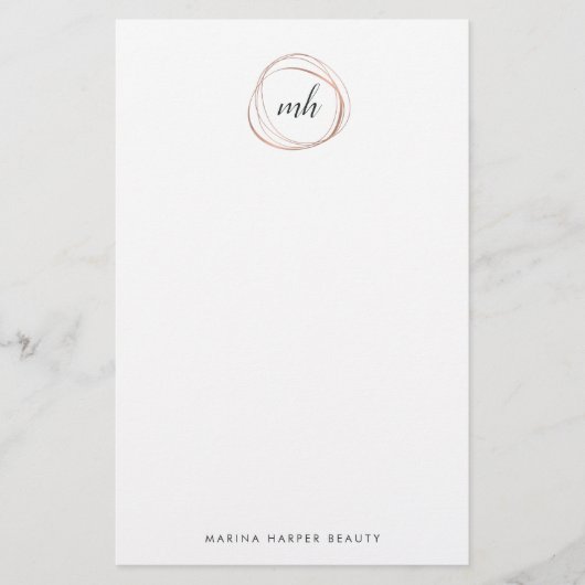 Faux Roos Gold Abstract Monogram Briefpapier (Voorkant)