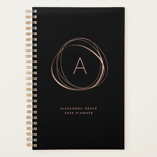 Faux Roos Gold Abstract Monogram Planner (Voorkant)
