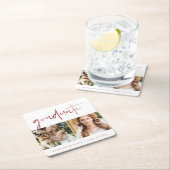 Faux Roos Gold Afstuderen Script Photo Grid Wit Kartonnen Onderzetters (Insitu)