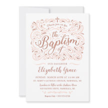 Faux Roos Gold Baptisme Invitation