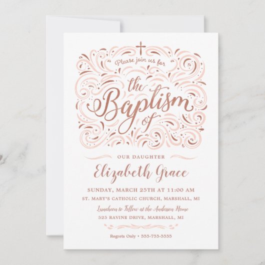 Faux Roos Gold Baptisme Invitation Kaart (Voorkant)