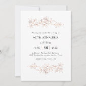 Faux Roos Gold Botanische lijntekeningen | Bruilof Kaart (Voorkant)