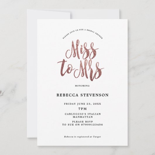 Faux roos Gold Bruids Douche Uitnodiging (Voorkant)