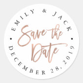 Faux Roos Gold Brush Verzegd sparen de Datum Ronde Sticker (Voorkant)