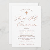 Faux Roos Gold Calligrafie | Eerste Heilige Commun Kaart (Voorkant / Achterkant)