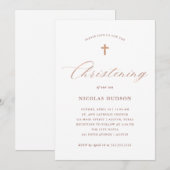 Faux Roos Gold Calligrafie en Cross | Christening Kaart (Voorkant / Achterkant)