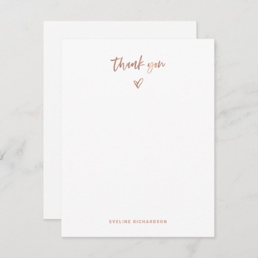 Faux Roos Gold | Casual script en hartelijke dank Notitiekaartje (Voorkant / Achterkant)