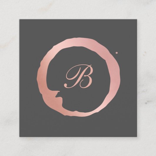 Faux Roos Gold Circle Monogram Vierkante Visitekaartje (Voorkant)