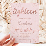 Faux roos gold confetti blush 18th Birthday Kaart<br><div class="desc">Faux roos gold confetti splatters blush roze 18th Birthday custom name. Een moderne 18e feestdag met moderne, originele en eenvoudige faux gouden folie van het roos met roos gouden confetti splatters en handgeschreven stijl borsteltypografie achttien op een volledig aanpasbare pastelroze kleur achtergrond en zwart aan de achterkant. . Als u...</div>