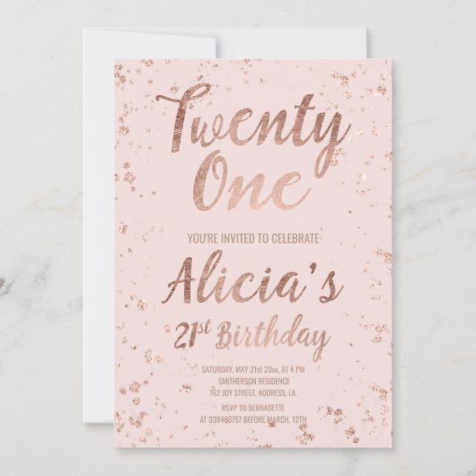 Faux roos gold confetti blush 21st Birthday name 2 Kaart (Voorkant)