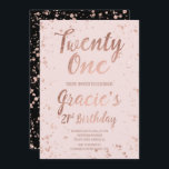 Faux roos gold confetti blush 21st Birthday name Kaart<br><div class="desc">Faux roos gold confetti splatters blush roze 21st Birthday custom name. Een moderne uitnodiging van een 21e verjaardag met moderne, originele en eenvoudige faux roos gouden folie-uitnodiging met roos gouden confetti splatters en met de hand geschreven stijl borsteltypografie op een volledig aanpasbare pastelroze kleur achtergrond en zwart aan de achterkant....</div>