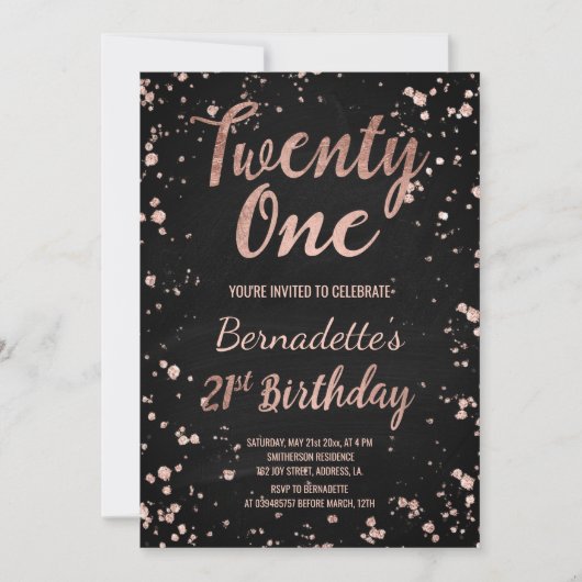 Faux roos gold confetti chalkboard 21st Birthday Kaart (Voorkant)
