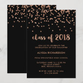 Faux Roos Gold Confetti Graduation Party | Zwart Kaart (Voorkant / Achterkant)