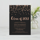 Faux Roos Gold Confetti Graduation Party | Zwart Kaart (Staand voorkant)