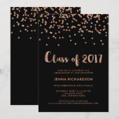 Faux Roos Gold Confetti Graduation Party | Zwart Kaart (Voorkant / Achterkant)