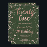 Faux roos gold confetti hunter green 21st Birthday Kaart<br><div class="desc">Faux roos gold confetti splatters hunter green 21st Birthday A modern 21st Birthday party met een moderne, originele en eenvoudige faux roos goudfolie-uitnodiging met roos gouden confetti splatters en handgeschreven stijl borsteltypografie op een moderne groene jager achtergrond. . Als u een gewijzigde en aangepaste tekst nodig hebt, aarzel dan niet...</div>