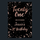 Faux roos gold confetti splatters 21st Birthday Poster<br><div class="desc">Faux roos gold confetti splatters 21st Birthday sign. Een modern 21ste Birthday-teken met een moderne, originele en eenvoudige faux roos gouden folie-uitnodiging met roos gouden confetti-splatters en handgeschreven stijl borsteltypografie op een volledig aanpasbare zwarte kleur achtergrond. . Als u een gewijzigde en aangepaste tekst nodig hebt, aarzel dan niet om...</div>