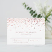 Faux Roos Gold Confetti Stippen White Wedding RSVP (Staand voorkant)