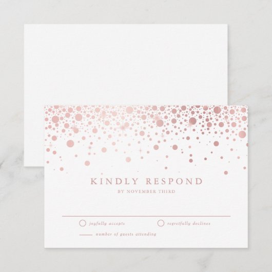 Faux Roos Gold Confetti Stippen White Wedding RSVP Kaartje (Voorkant / Achterkant)