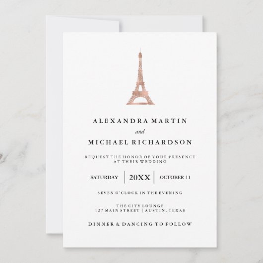 Faux Roos Gold Elegant Eiffel Tower Weddenschap Kaart (Voorkant)